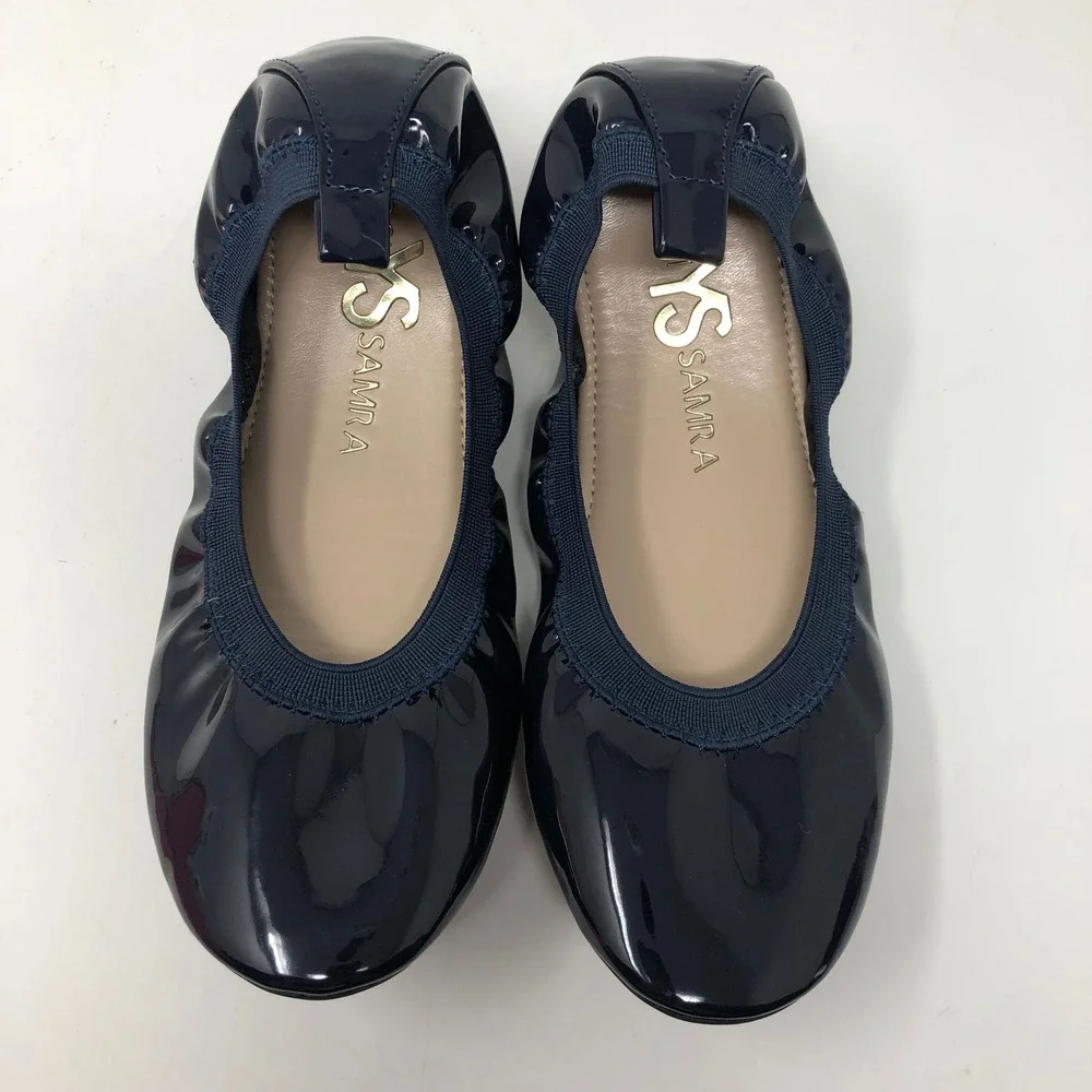 Yosi Samra‎ Ballet Flats Girls 3Y Kids Navy Patent Miss Samra Foldable Shoes